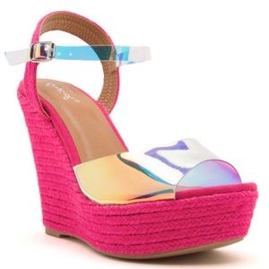 Holographic clear strap Hot Pink Espadrille sz 6